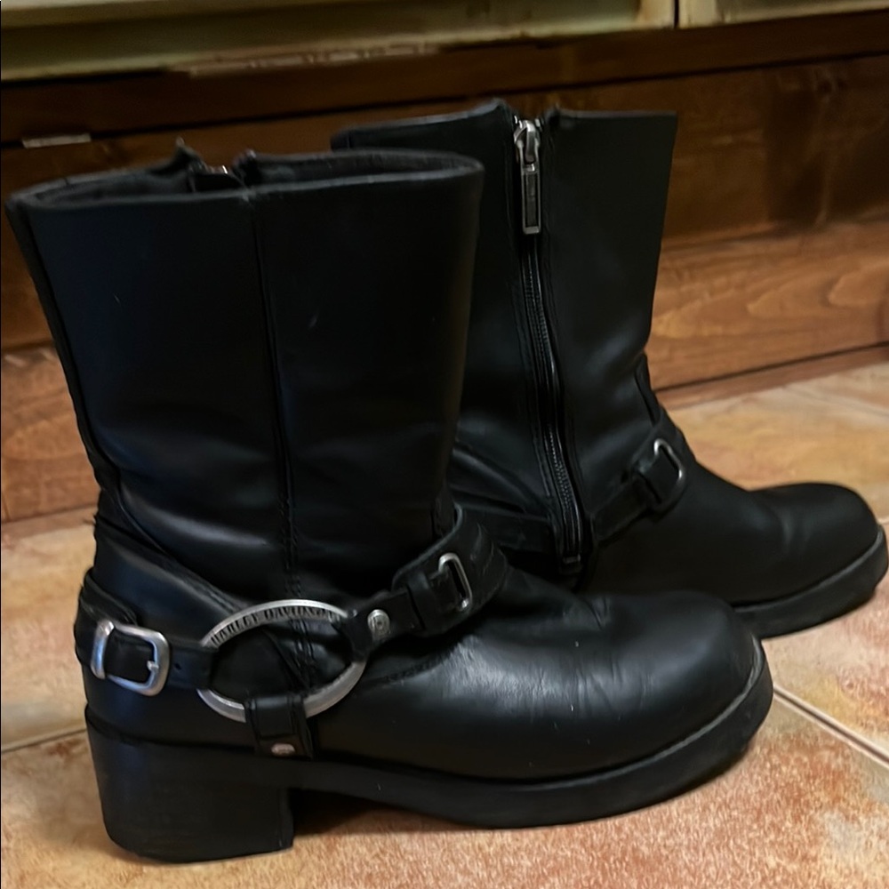 Black Leather Ankle Boots with Buckle Detail
